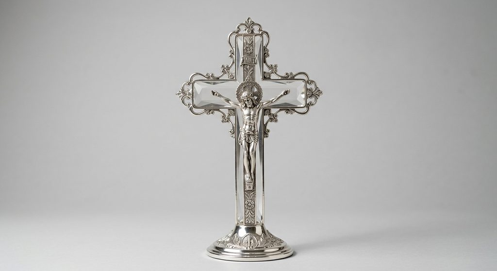 Crucifixo em Cristal e Metal Prateado 28 cm