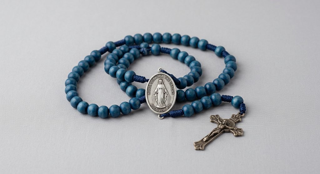 Terço em Madeira Azul Nossa Senhora das Graças